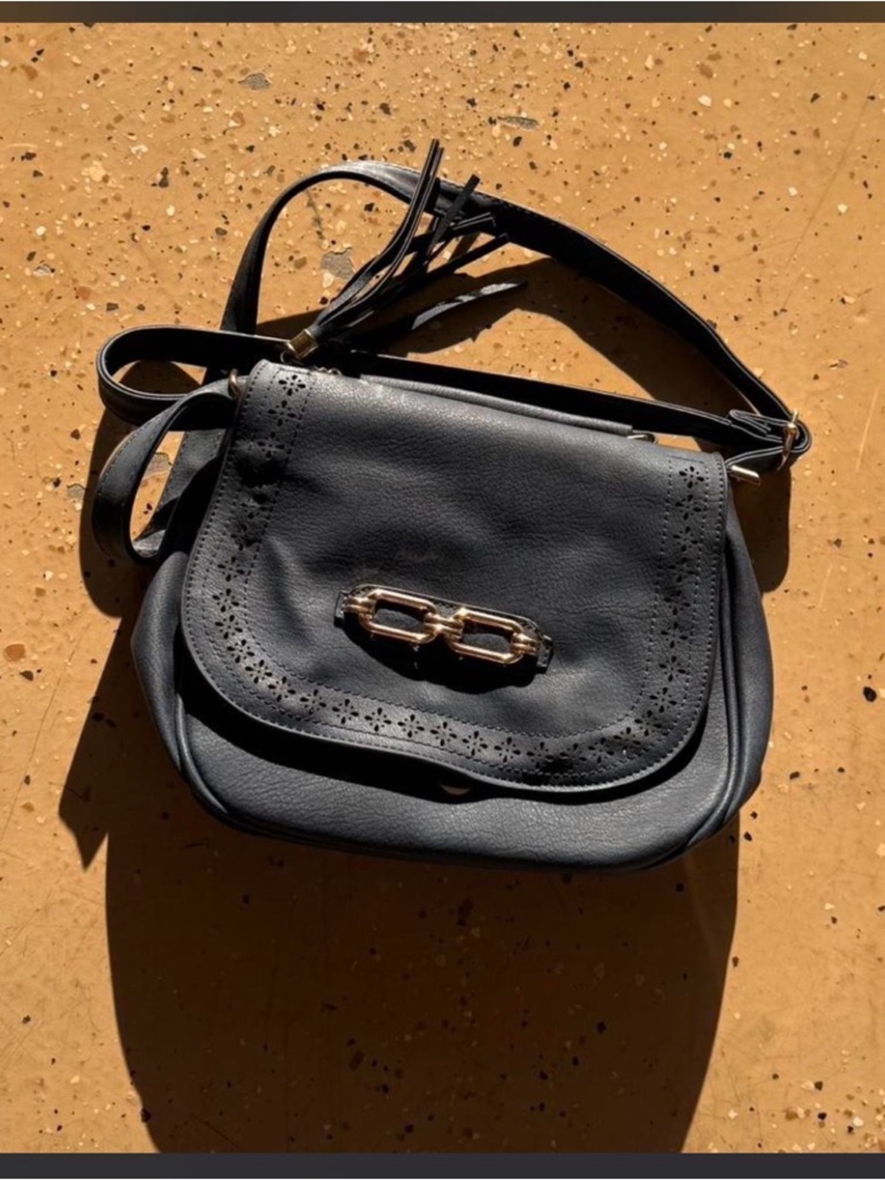 Black Crossbody Bag with Gold Chain Accent